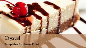  Presentation with cheesecake - Cool new presentation theme with cheesecake with chocolate sauce and cherries backdrop and a coral colored foreground