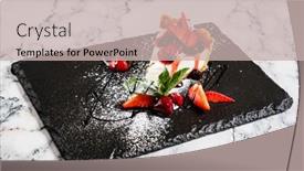  Presentation with cheesecake - Presentation theme featuring cheesecake-with-fresh-strawberries background and a soft green colored foreground