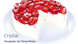  Presentation with white plate - Amazing slide deck having cheesecake-with-fresh-strawberry backdrop and a sky blue colored foreground