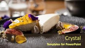  Presentation with cheesecake - Colorful slide set enhanced with cheesecake-with-passionfruit-fig backdrop and a tawny brown colored foreground