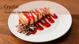  Presentation with cheesecake - Colorful PPT theme enhanced with cheesecake with strawberry sauce backdrop and a coral colored foreground