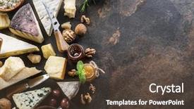  Presentation with organic fruits and leafy greens - Slide deck enhanced with cheeses fruits olives and jam background and a tawny brown colored foreground