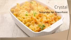  Presentation with pasta - Colorful PPT theme enhanced with cheesy-pasta-in-dish backdrop and a lemonade colored foreground