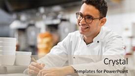  Presentation with food order - Theme consisting of chef at kebab shop writing background and a soft green colored foreground