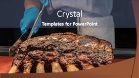  Presentation with roast beef - Audience pleasing PPT theme consisting of chef-carving-prime-rib backdrop and a ocean colored foreground