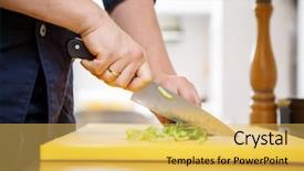  Presentation with interior design yellow and green - Slide deck having chef chopping greens over yellow background and a yellow colored foreground