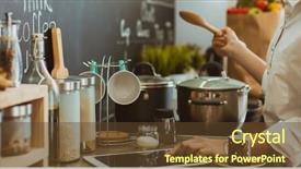  Presentation with cook chef - Presentation with chef cook - young woman standing background and a tawny brown colored foreground
