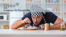  Presentation with cooking chef - Colorful theme enhanced with chef cook cooking a meal breakfast dinner in the kitchen backdrop and a lemonade colored foreground