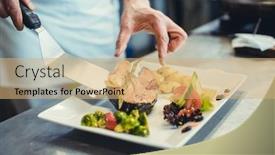  Presentation with cook chef - Colorful slide set enhanced with chef-cook-finishing-a-fish backdrop and a coral colored foreground