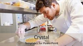 Presentation with cooking chef - Beautiful presentation theme featuring chef cook serving and cleaning backdrop and a coral colored foreground