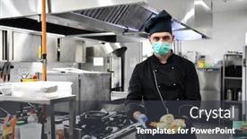  Presentation with medical virus - Slide set consisting of chef-cook-wearing-face-protective background and a dark gray colored foreground