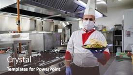  Presentation with cook chef - Presentation theme with chef-cook-wearing-face-protective background and a dark gray colored foreground