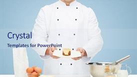  Presentation with haute cuisine - Slide set featuring chef cook with flour eggs background and a sky blue colored foreground