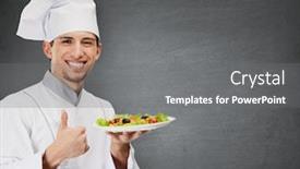  Presentation with cook chef - Slides with chef cook with vegetable salad background and a gray colored foreground