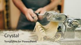  Presentation with cooking chef - Beautiful PPT theme featuring chef cooking fettuccine in pasta backdrop and a soft green colored foreground