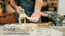  Presentation with cpr machine - Beautiful PPT theme featuring chef cooking fettuccine in pasta backdrop and a mint green colored foreground