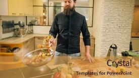 Presentation with cooking chef - Amazing presentation theme having chef cooking meat with vetables backdrop and a gold colored foreground