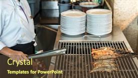  Presentation with prawn - Colorful slide deck enhanced with chef cooking of grilled prawn backdrop and a tawny brown colored foreground