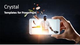  Presentation with cooking chef - PPT theme consisting of chef-cooking-on-mobile-screen background and a  colored foreground
