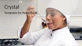  Presentation with taste - Slide set consisting of chef cooking risotto having a taste background and a light gray colored foreground