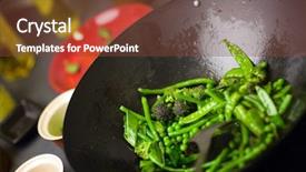  Presentation with cooking chef - Slide deck having chef cooking vegetables in wok background and a  colored foreground