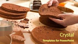  Presentation with cake - Presentation theme consisting of snails riding toy wooden car isolated on black background background and a tawny brown colored foreground