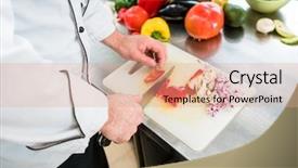  Presentation with cooking chef - Colorful presentation theme enhanced with chef cutting onions and vegetable to prepare for cooking backdrop and a coral colored foreground