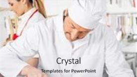  Presentation with commercial - PPT layouts consisting of chef cutting ravioli pasta at counter with colleague working in commercial kitchen background and a white colored foreground