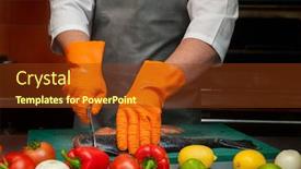  Presentation with salmon fish - Slides with chef cutting salmon fish on steaks with knife background and a tawny brown colored foreground