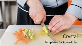  Presentation with vegetable cutting board - Slides consisting of chef cutting vegetables background and a soft green colored foreground