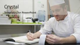  Presentation with chef - PPT theme enhanced with chef doing accounts background and a light gray colored foreground