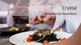  Presentation with recycling commercial - PPT layouts consisting of chef garnishing meal on counter background and a light gray colored foreground