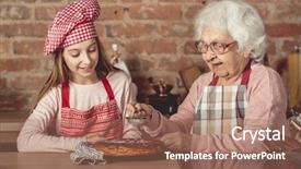  Presentation with powder - Presentation theme having chef girl sprinkle with powder background and a coral colored foreground