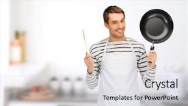  Presentation with cooking chef - Presentation design featuring chef guy - people cooking and culinary concept background and a light gray colored foreground