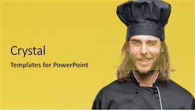 Presentation with cook chef - Audience pleasing presentation theme consisting of chef guy - young handsome cook man backdrop and a yellow colored foreground