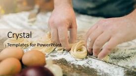  Presentation with pasta - Colorful slide set enhanced with chef hands preparing pasta fettuccine backdrop and a  colored foreground