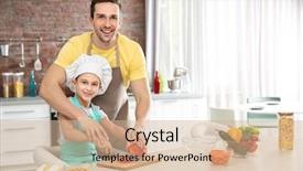  Presentation with cooking - Slide deck with chef hat - dad and son cooking background and a coral colored foreground