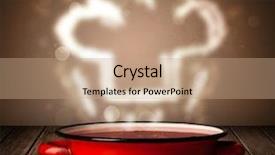  Presentation with cooking chef - Slide set having chef hat coming out from cooking pot on wooden table background and a coral colored foreground