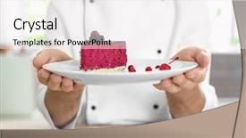  Presentation with for career chef - PPT theme with chef holding delicious berry cheesecake background and a white colored foreground