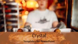  Presentation with baking - Colorful presentation design enhanced with chef holds baking sheet backdrop and a red colored foreground