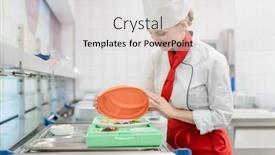  Presentation with commercial - PPT theme enhanced with chef-in-commercial-kitchen-preparing background and a light gray colored foreground