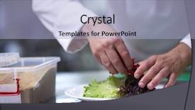  Presentation with hotel kitchen - Beautiful slide set featuring chef in hotel kitchen preparing and decorating food delicious vegetables and meat meal dinner backdrop and a light blue colored foreground