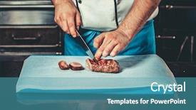  Presentation with hotel kitchen - PPT layouts consisting of chef in hotel or restaurant background and a teal colored foreground