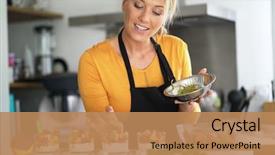  Presentation with chef - Slide set consisting of chef in kitchen preparing desert background and a coral colored foreground