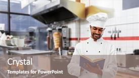  Presentation with cooking chef - Slide deck with indian chef in toque reading background and a gray colored foreground