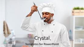  Presentation with indian food - Colorful presentation enhanced with chef in toque tasting food backdrop and a light gray colored foreground