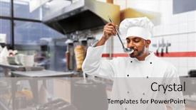  Presentation with indian food - Audience pleasing PPT layouts consisting of toque tasting food from ladle backdrop and a light gray colored foreground
