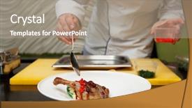  Presentation with fried chicken - Beautiful presentation theme featuring chef is adding molecular caviar backdrop and a gray colored foreground