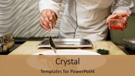  Presentation with fried chicken - Slide deck having chef is adding molecular caviar background and a coral colored foreground