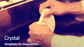  Presentation with cooking chef - Audience pleasing PPT theme consisting of chef is cooking pizza forming dough commercial kitchen toned backdrop and a navy blue colored foreground